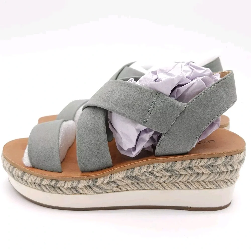 Lucky Brand Women's 6 Cloud Gray Johannas Platform Sandals Wedge Espadrille Boho